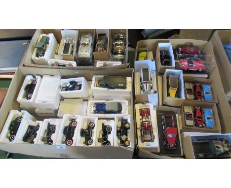 Three boxes containing a large quantity of models to include: American trucks, Army vehicles, vintage American cars and other