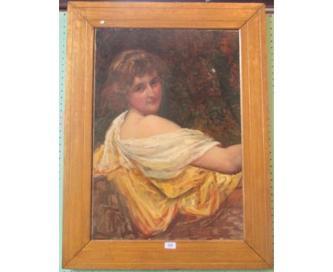 Sir William Blake Richmond RA, a late 19th/early 20th century framed oil on canvas portrait of a young lady, 77 x 74cm.  (Thi