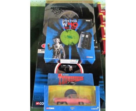 Two Corgi James Bond presentation packs, together with a Dr Who presentation pack and a Corgi Classic Thunderbirds Lady Penel
