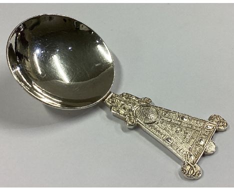 DUBLIN: An unusual Irish silver caddy scoop of shaped form. By JMC. Approx. 22 grams.