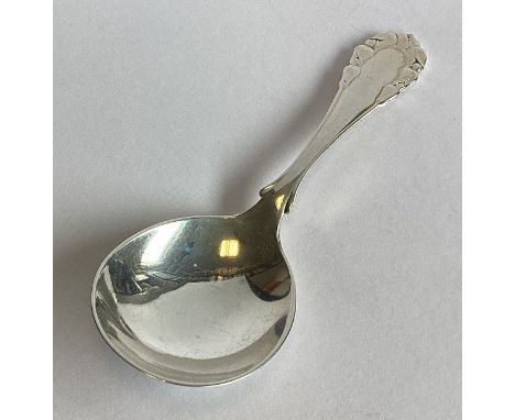 GEORG JENSEN: A good heavy silver caddy spoon of stylised form. Marked verso. Approx. 25 grams.