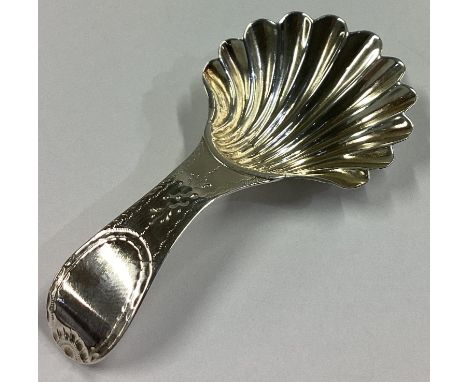 HESTER BATEMAN: A good Georgian silver caddy spoon with bright-cut decoration. London 1825. Approx. 8 grams.