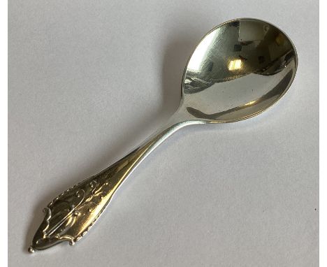 GEORG JENSEN: A good heavy silver caddy spoon of stylised form. Marked verso. Approx. 27 grams.