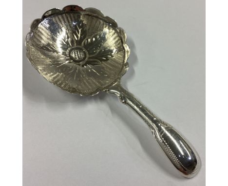 An attractive Georgian silver caddy spoon with engraved bowl. Birmingham. By IB. Approx. 6 grams.
