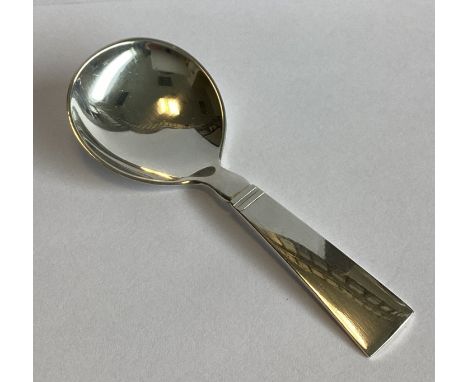 GEORG JENSEN: A good heavy silver caddy spoon of stylised form. Marked verso. Approx. 24 grams.