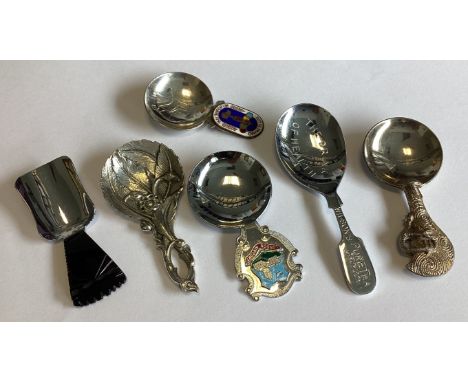 A group of six silver plated caddy spoons.