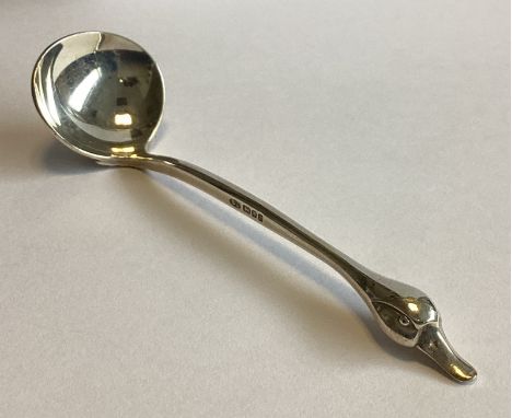 An unusual cast silver ladle in the form of a duck. London 1984. By SJ. Approx. 21 grams.