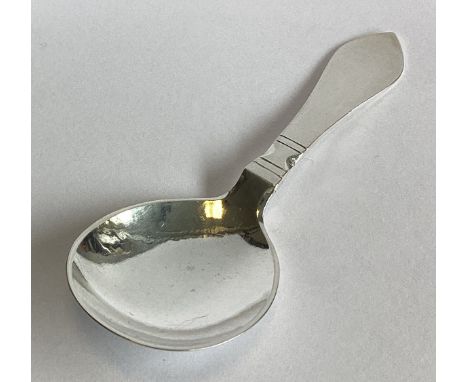 GEORG JENSEN: A good heavy silver caddy spoon of stylised form. Marked verso. Approx. 31 grams.