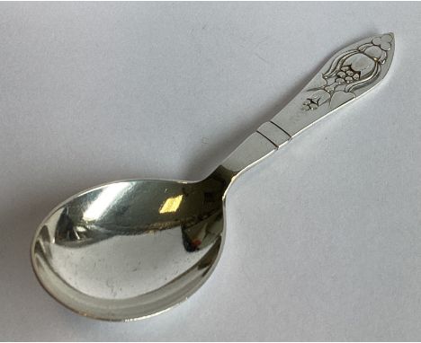 GEORG JENSEN: A good heavy silver caddy spoon of stylised form. Marked verso. Approx. 30 grams.