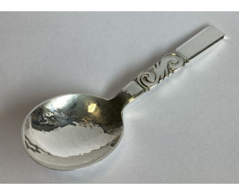 GEORG JENSEN: A good heavy silver caddy spoon of stylised form. Marked verso. Approx. 39 grams.