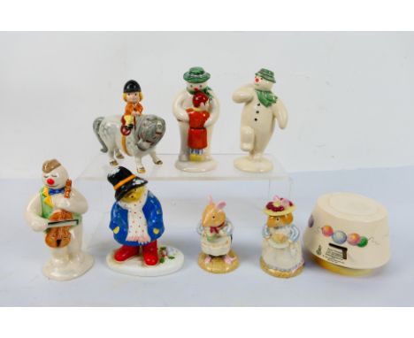 A mixed lot of figures to include Royal Doulton Snowman Collection, Beswick Norman Thelwell, Brambly Hedge and other, largest