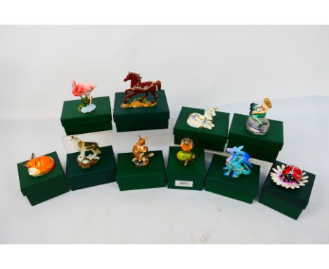 Ten boxed enamel trinket boxes Secrets From Hidden Treasures, animal form and similar. [W]