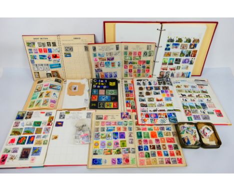 Philately - A collection of vintage stamp albums containing UK and world stamps and a small quantity of loose stamps. [W]