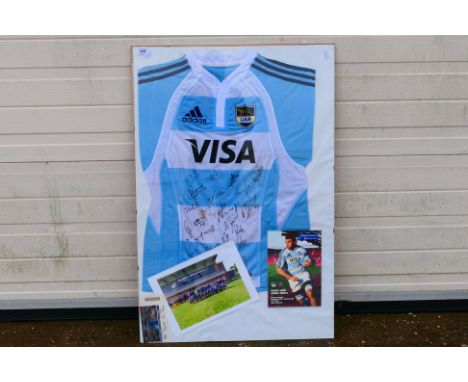Rugby Union - A frameless sporting montage comprising signed shirt, team photograph and ticket and programme for England v Ar