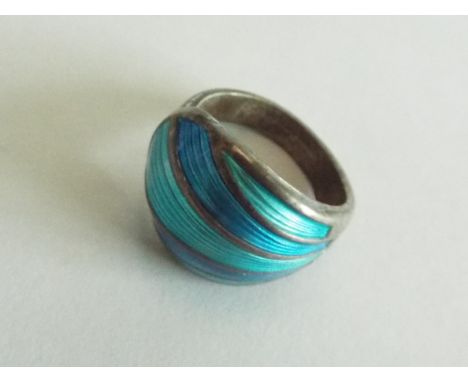David Andersen - a Norwegian modernist sterling silver and blue enamel ring, size L, (no damage or repairs, no enamel loss, m