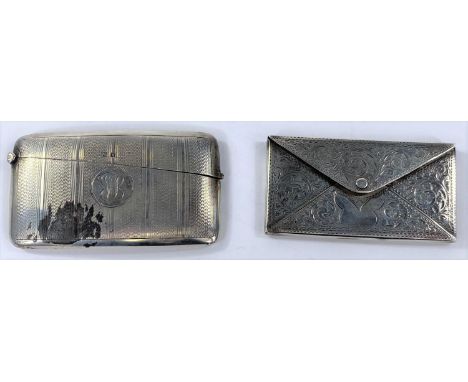 A carte de visite case in the form of an envelope, with chased decoration, Birmingham 1908; an engine turned carte de visite 