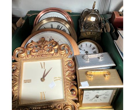 A reproduction brass lantern clock; other wall and mantel clocks 
