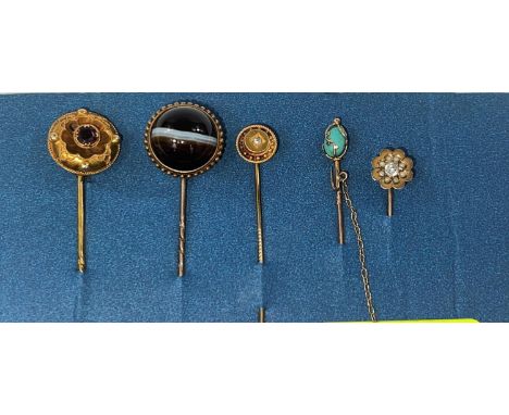 Five Victorian gem set stick pins 