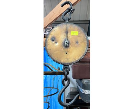 A vintage Slaters No 20T 200lb hanging set of butchers scales 