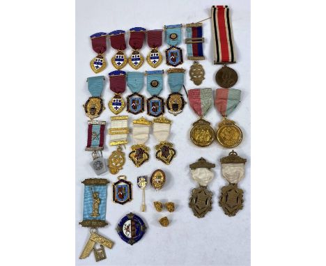 A large selection of enamelled gilt metal masonic medallions and jewels; a Special Constable Service medallion 