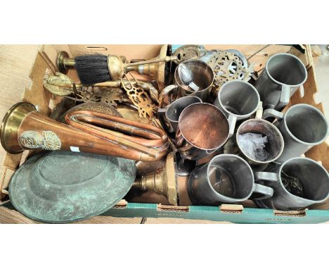 A "Welsh Fusiliers" military bugle; decorative metalware 