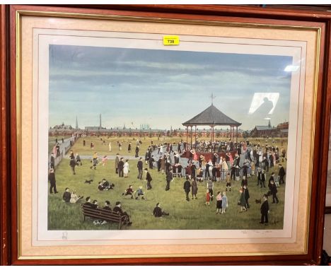 After Tom Dodson, Northern Artist, a large signed limited edition picture of bandstand in park, in gilt frame; another Tom Do