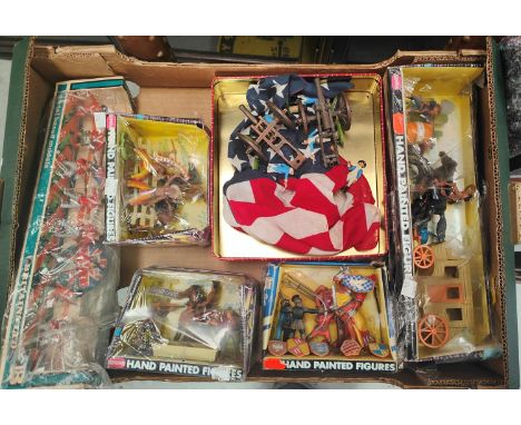 Four Supreme boxed 'Cowboys &amp; Indian' hand painted plastic models (boxes a.f);&nbsp;A selection of Britains 1960's plasti