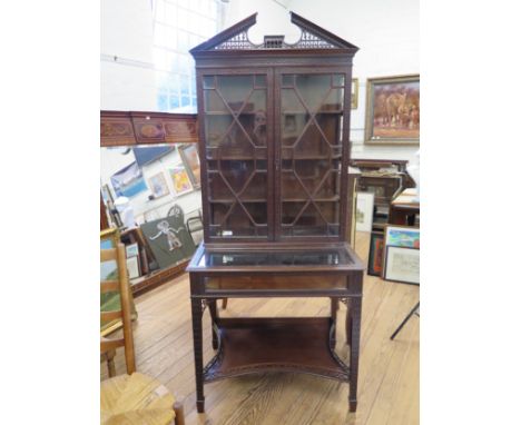 A Chinese Chippendale Revival Mahogany Display Cabinet. 20th century. 205cm x 80cm x60cm