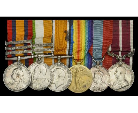 Six: Acting Regimental Quartermaster Sergeant J. Walmsley, Manchester Regiment  Queen’s South Africa 1899-1902, 3 clasps, Ela