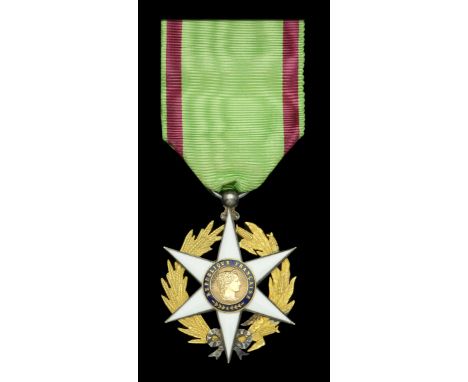 France, Third Republic, Order of Agricultural Merit, Chevalier’s breast badge, 41mm x 35mm, silver, silver-gilt, enamel, unma