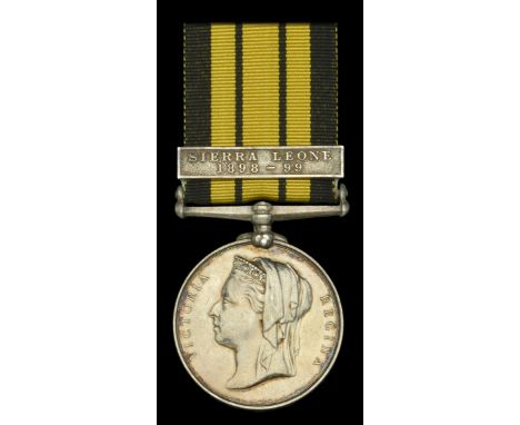 East and West Africa 1887-1900, 1 clasp, Sierra Leone 1898-99 (4179 Cpl. W. Willson, R.G.A.) light contact marks, otherwise n