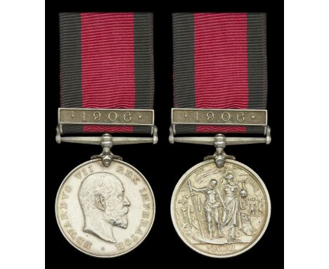 Natal 1906, 1 clasp, 1906 (Det: F. G. Tranchell, Natal Police.) suspension slack, good very fine, scarce to rank £200-£240  -