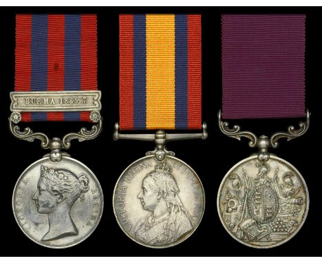 Three: Colour Sergeant W. T. Sillence, Hampshire Regiment  India General Service 1854-95, 1 clasp, Burma 1885-7 (1250. Corp: 