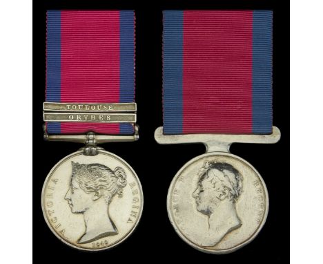 Pair: Private William Woodley, 7th Hussars  Military General Service 1793-1814, 2 clasps, Orthes, Toulouse (William Woodley, 