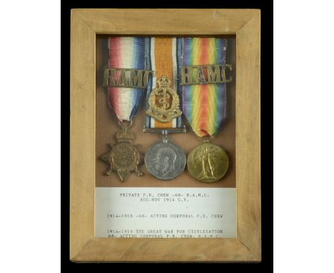 Three: Acting Corporal P. B. Chew, Royal Army Medical Corps  1914 Star (68 Pte. P. B. Chew. R.A.M.C.); British War Medal 1914