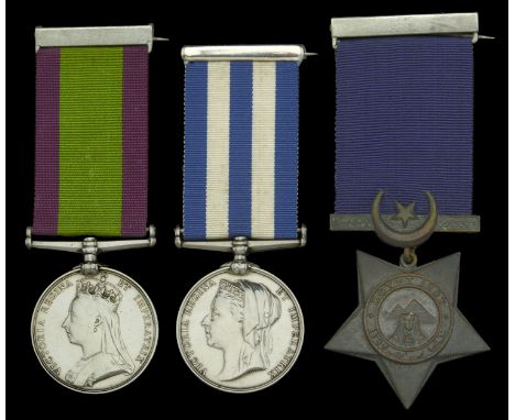 The scarce campaign group of three awarded Surgeon Major G. Shaw, Army Medical Department, who was the only British officer k