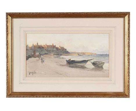 Thomas Swift Hutton(1865-1935)"Evening Light, Cullercoats",signed,watercolour,23 x 44cms, frame 45.5 x 66cms.Provenance:Dean 