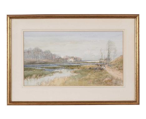 Thomas Swift Hutton(1865-1935)"Seaton Sluice",signedwatercolour,29 x 52cms, frame 48 x 70cms.Provenance:Dean Gallery label ve