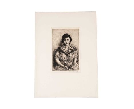Isabel Codrington(1874-1943)"Phoebe"signed,etching,27.5 x 17.5cms, mount 56 x 40.5cms, unframed.