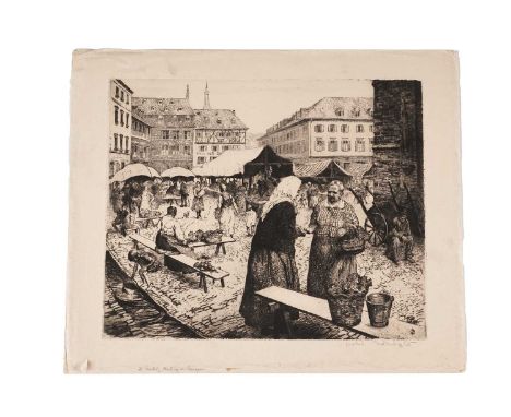Isabel Codrington(1874-1943)"The Market, Freiburg im Breisgau",signed,etching,30 x 36cms, paper 37.5 x 45cms, unframed.