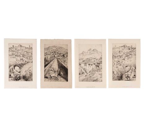Isabel Codrington(1874-1943)Four Italian landscape studies,signed,etching,paper 40 x 27cms, unframed.