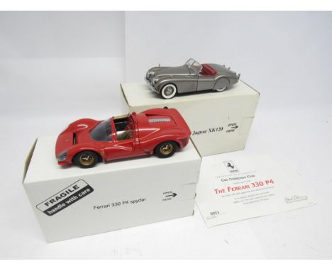 Two 1:24 scale diecast cars to include Danbury Mint 1949 Jaguar XK120, no certificate, and Jouef Evolution Ferrari 330 P4 Spy