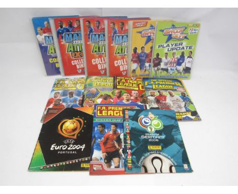 Seven complete Merlin and Panini football sticker albums to include Premier League 2002, 2003, 2004 and 2005, Premier League 