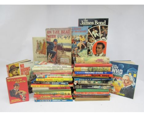 A collection of predominantly 1960s childrens books and annuals including Dr Who, James Bond, PC49, No Hiding Place, The Beez