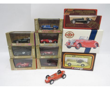 A collection of boxed 1:43 scale diecast model sports and racing cars to include Brumm, Corgi, Matchbox Models Of Yesteryear 