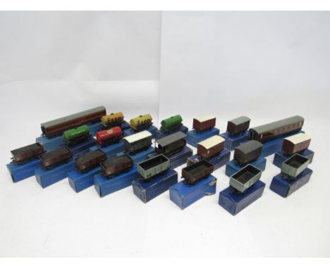 A collection of boxed Hornby Dublo 00 gauge model railway rolling stock including Petrol Tank Wagon "Esso" (x2), Petrol Tank 