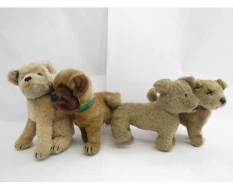 Four vintage mohair and plush dogs including Steiff 'Mopsy' (no button), Chiltern etc. (4, tallest 21cm)