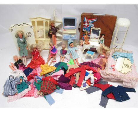 A collection of vintage fashion dolls including Pedigree Sindy, Mattel Barbie, Ideal Tuesday Taylor and other unmarked exampl