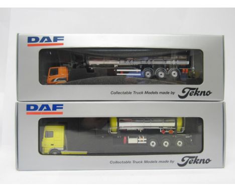 Two boxed Tekno 1:50 scale diecast model DAF heavy haulage tanker trucks to include no's M002603 and M003595 (2)