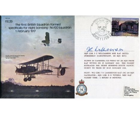 Great War ace: First British Squadron formed especially for night bombing, 100 Squadron cover, signed by Sqn Ldr J.C Williams